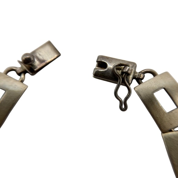 Vintage Sterling Silver Geometric Square Bracelet Mexican Silver Link D14Q - Picture 8 of 10